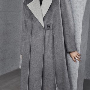 Gray Long Sleeve Slit Buttoned Lapel Coat