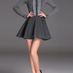 Gray Long Sleeve Wool Blend Mini Dress