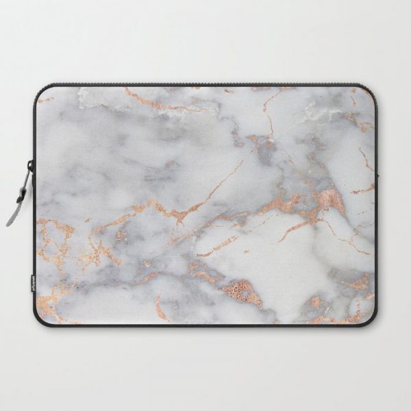 Gray Marble Rosegold Glitter Pink Metallic Foil Style Computer Cover by UtArt - Laptop Sleeve - 15"