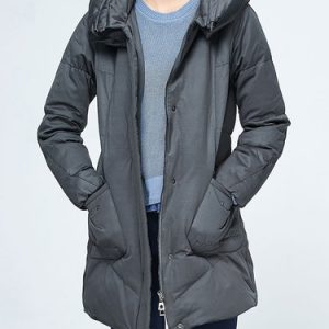 Gray Plain Pockets Polyester Casual Down Coat