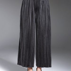 Gray Plain Velvet Casual Wide Leg Pants