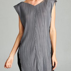 Gray Pleated Casual V Neck H-line Mini Dress