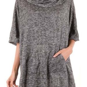 Gray Pockets Half Sleeve Cowl Neck Plain Tunic