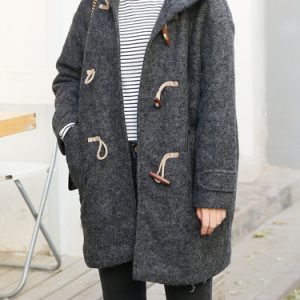 Gray Pockets Plain Wool Blend Long Sleeve Coat