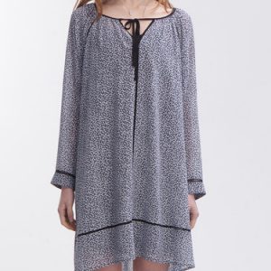 Gray Printed Chiffon Long Sleeve Holiday Dress