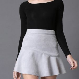 Gray Ruffled Faux Leather Mini Skirt