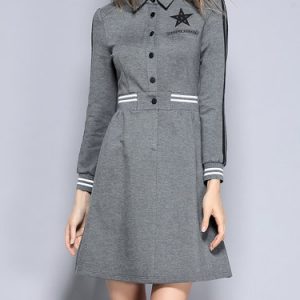 Gray Shirt Collar Stripes Color-block Casual Mini Dress