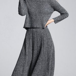 Gray Simple Folds Two Piece Sweater Dress