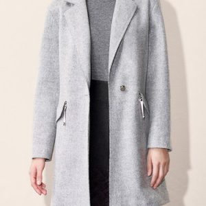 Gray Simple Zipper Wool-blend Detachable Hoodie H-line Coat