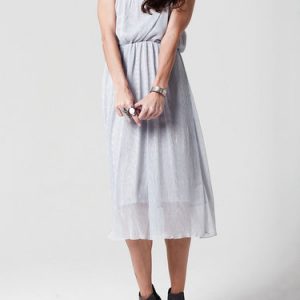 Gray Spaghetti Plain A-line Midi Dress