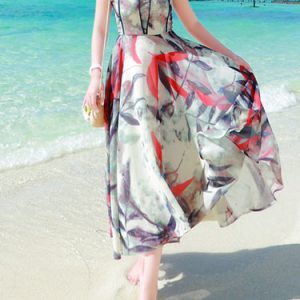 Gray Swing Printed Boho Chiffon Maxi Dress