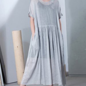 Gray Two Piece Silk Crew Neck Half Sleeve Maxi Dress