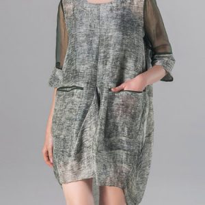 Green 3/4 Sleeve Silk Asymmetric Cocoon Shirt Dress