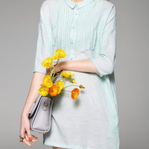 Green 3/4 Sleeve Stand Collar Tunic