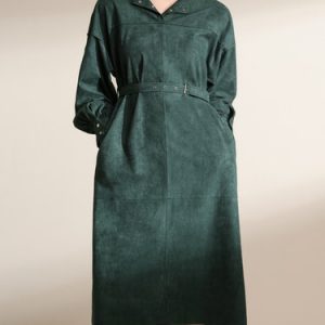 Green A-line Polyester Simple Midi Dress with Pockets