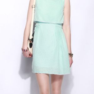 Green A-line Polyester Sleeveless Mini Dress