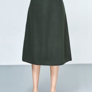 Green A-line Simple Plain Midi Skirt