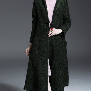 Green Asymmetrical Lapel Solid Long Sleeve Coat