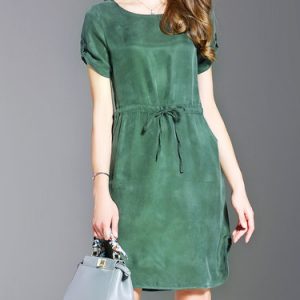 Green Bateau/boat Neck Casual Sheath Slit Midi Dress