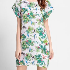 Green Casual H-line Crew Neck Printed Mini Dress