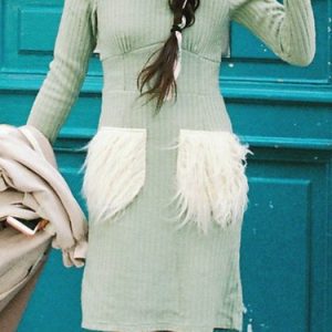 Green Casual H-line Knitted Midi Dress