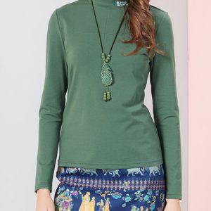 Green Casual H-line Long Sleeved Top