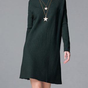 Green Casual Wool Blend Shift Plain Sweater Dress