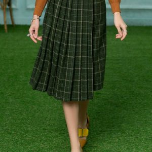 Green Checkered/Plaid Casual Midi Skirt