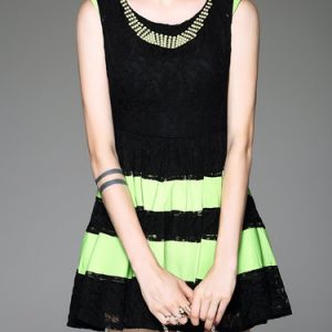 Green Crew Neck A-line Sleeveless Mini Dress