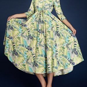 Green Floral Beach V Neck Midi Dress