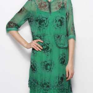 Green Floral Vintage Fringed Midi Dress