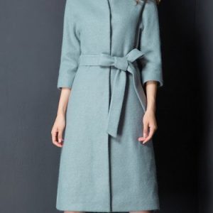 Green H-line Plain Long Sleeve Wool-blend Pockets Coat