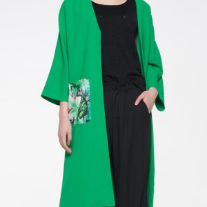 Green H-line Polyester Plain Casual Coat