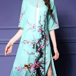 Green Half Sleeve Floral Coat