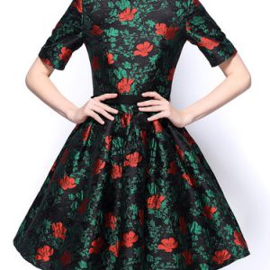 Green Jacquard Vintage Party Dress