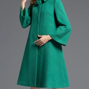 Green Long Sleeve A-line Simple Plain Coat