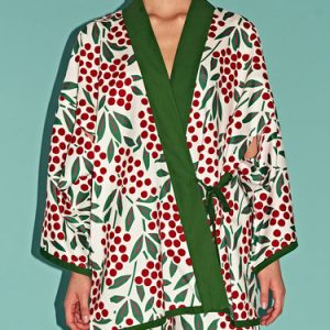 Green Long Sleeve Cotton Floral Shift Kimono