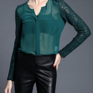 Green Long Sleeve Plain Blouse