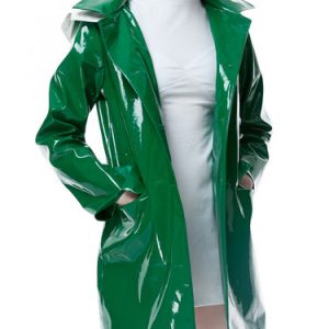 Green Long Sleeve Pockets Hoodie H-line PU Coat