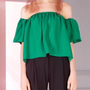 Green Off Shoulder Casual Blouse