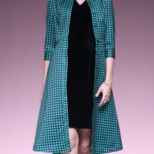 Green Plaid A-line Long Sleeve Coat