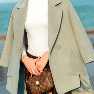 Green Plain Asymmetric Simple Long Sleeve Lapel Coat