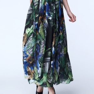 Green Polyester Casual Printed Maxi Skirt