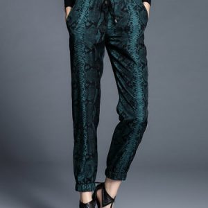 Green Polyester Casual Straight Leg Pants