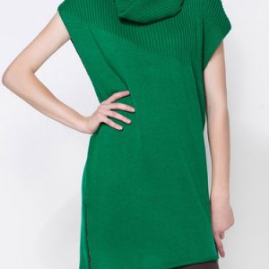 Green Polyester Statement Asymmetric Stand Collar Tunic