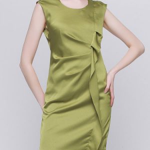 Green Ruched Solid Elegant Party Dress