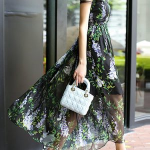 Green Short Sleeve Silk Maxi Dress