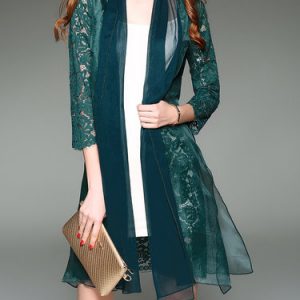 Green Silk Guipure Lace A-line Vintage Floral Coat