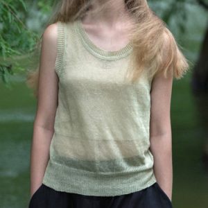 Green Sleeveless Crew Neck Solid Casual Tank