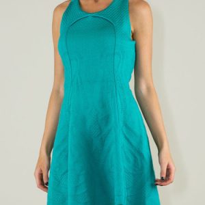 Green Sleeveless Crossback Jacquard Knitted Mini Dress